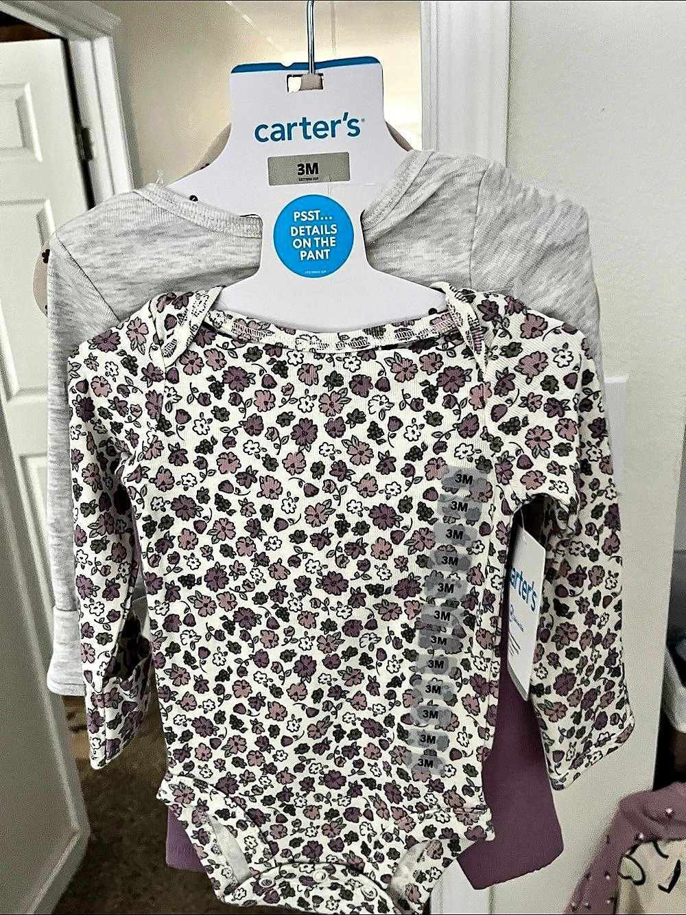 Carter's 3-Piece Floral Bodysuit & Pant Set Purple & Gray Baby 3M